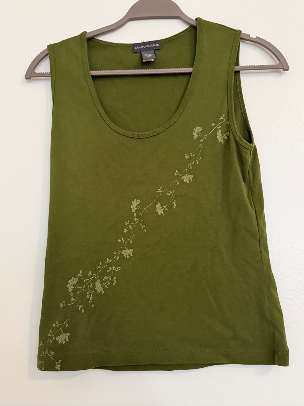 Banana Republic Olive Green Floral Scoop Tank Top